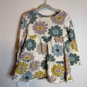 Tiered Floral Long-Sleeve Kids Dress - Cream with Multi Floral Print